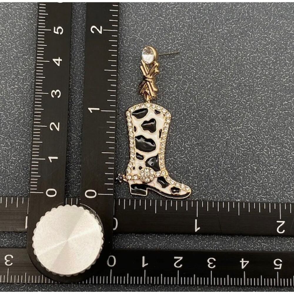Howdy Darling Cow Print with Rhinestone Drop Earrings - Picture 4 of 4